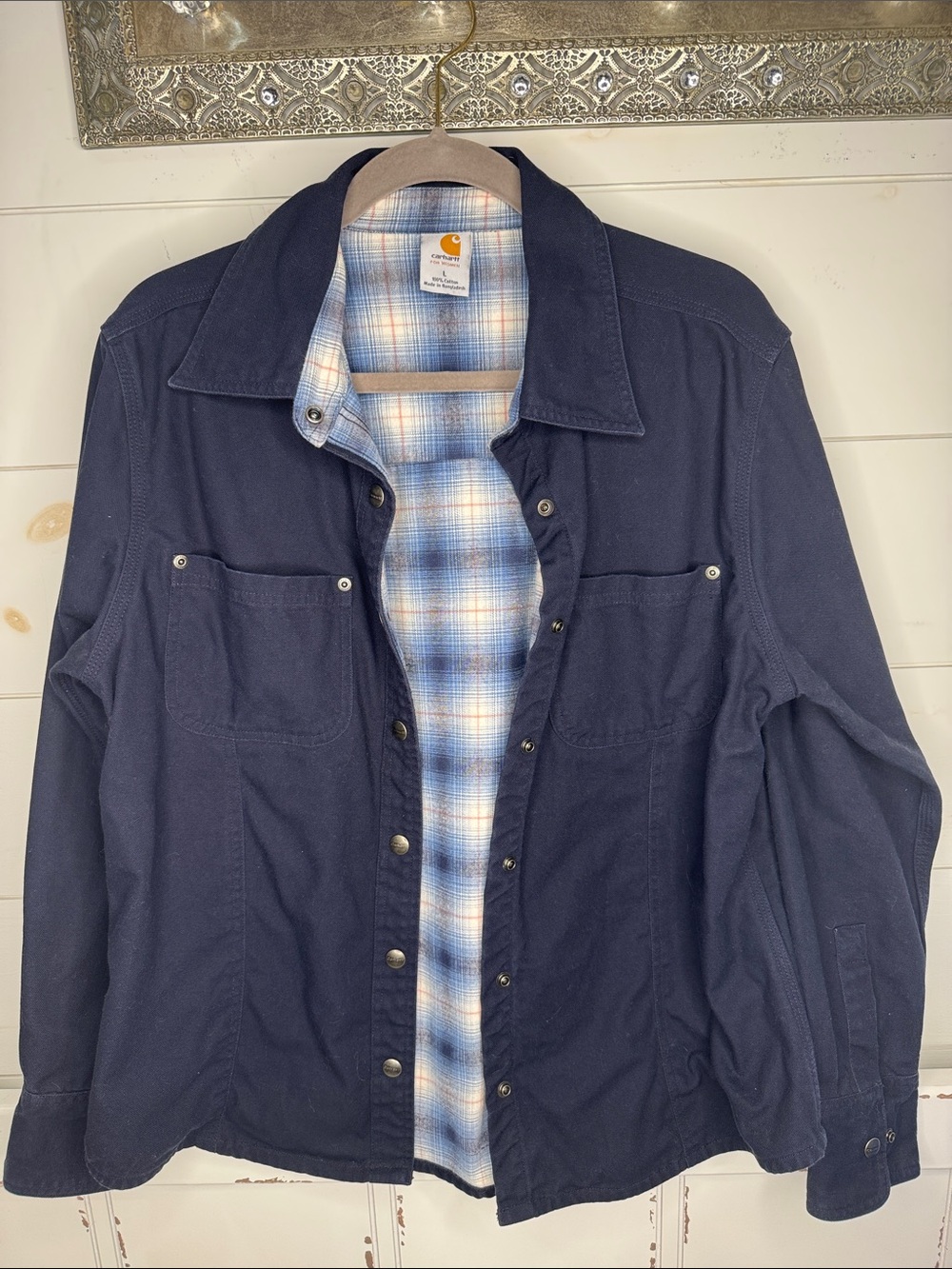 Carhartt Navy Men’s Lightweight Jacket with Blue Plaid Lining